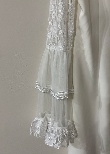 Kadın Beyaz Midi Uzun Kollu Tül Detaylı Elbise - Görsel 3