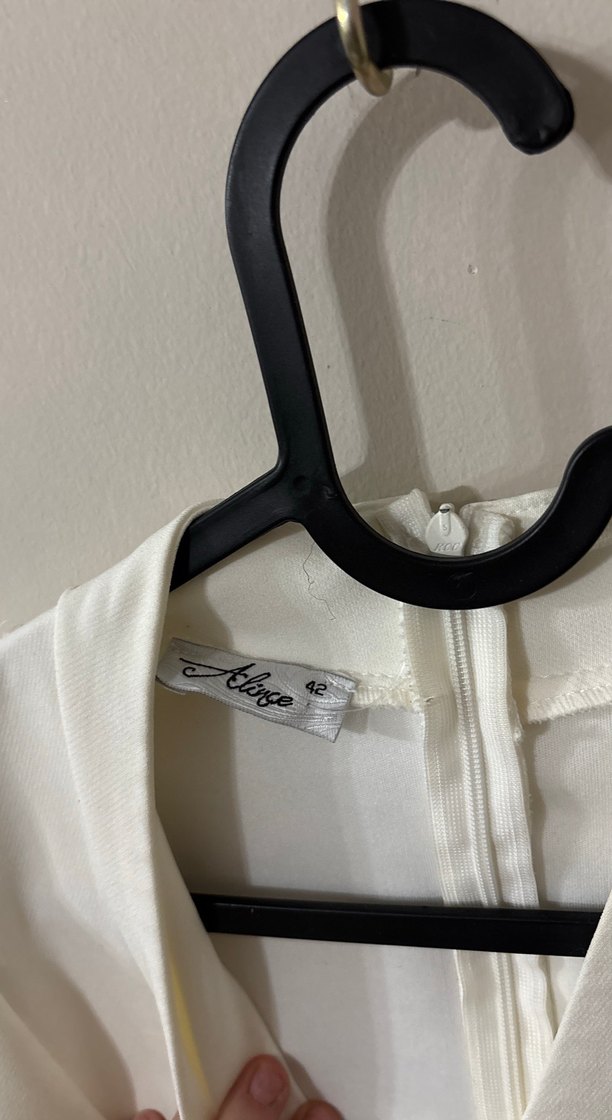 Kadın Beyaz Midi Uzun Kollu Tül Detaylı Elbise - Görsel 4