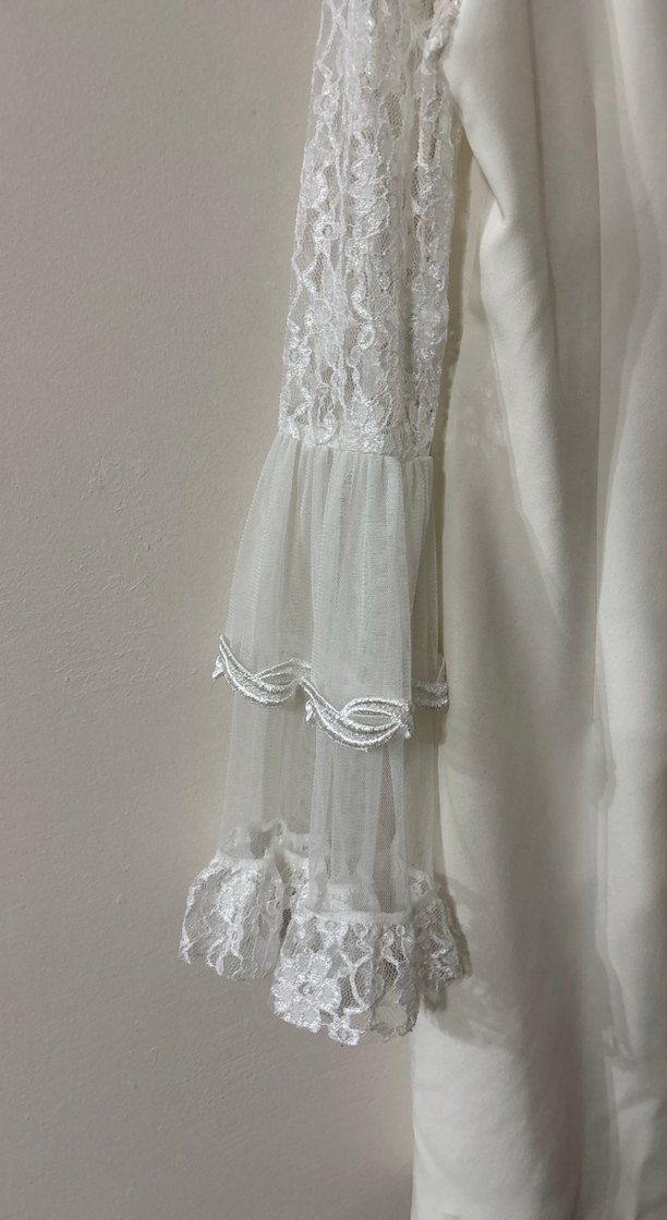 Kadın Beyaz Midi Uzun Kollu Tül Detaylı Elbise - Görsel 3