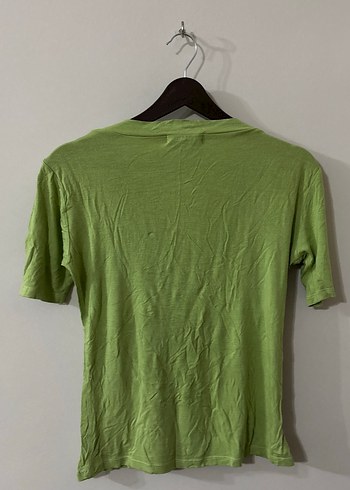 Yeşil Kısa Kollu V Yaka Bluz - Görsel 2