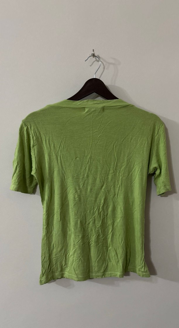 Yeşil Kısa Kollu V Yaka Bluz - Görsel 2