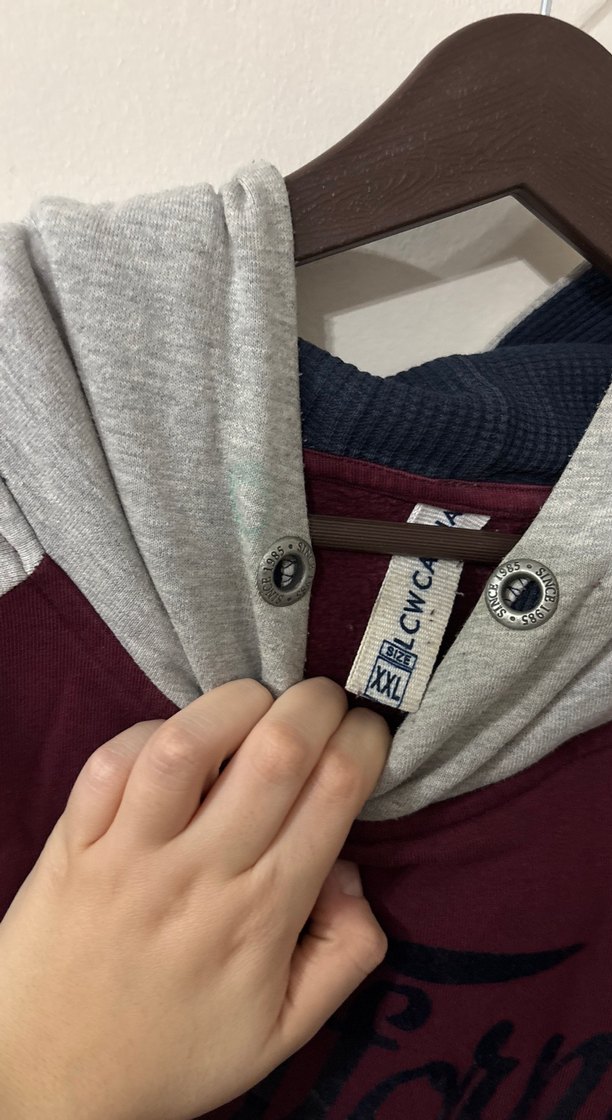 Gri ve Bordo Kapüşonlu Sweatshirt - Görsel 3