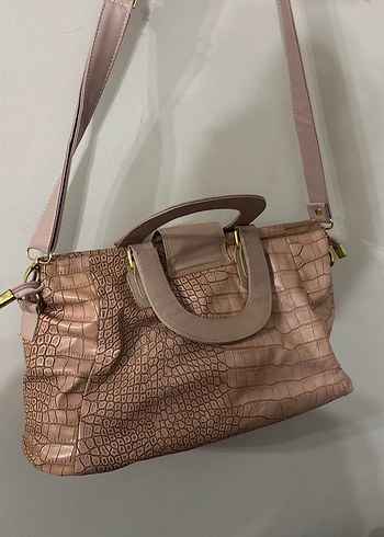 Pembe Deri Yılan Desenli Kadın Çanta - Görsel 5