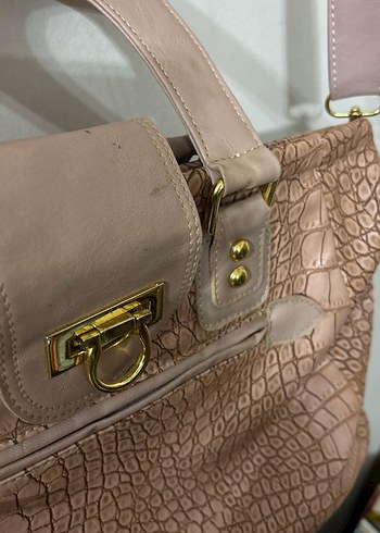 Pembe Deri Yılan Desenli Kadın Çanta - Görsel 2