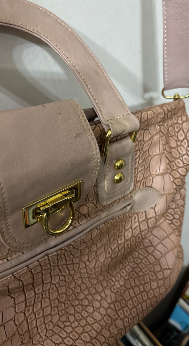 Pembe Deri Yılan Desenli Kadın Çanta - Görsel 2