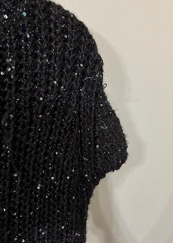 Siyah Örgü Kısa Kollu Kadın Kazak - Görsel 2