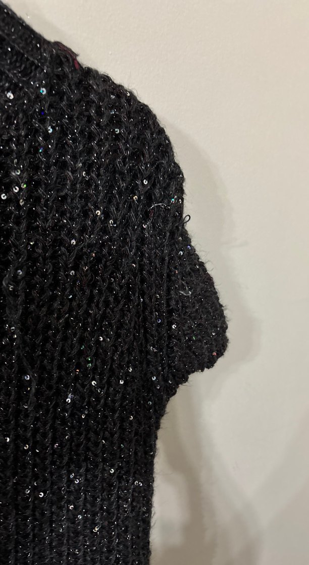 Siyah Örgü Kısa Kollu Kadın Kazak - Görsel 2