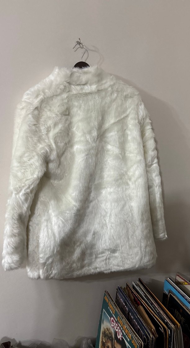 Beyaz Kadın Peluş Suni Kürk Ceket - Görsel 3