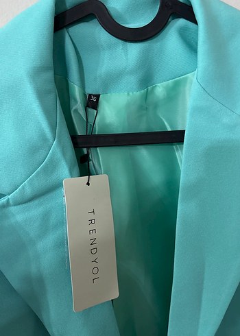 Turkuaz Düğmeli Kadın Blazer Ceket - Görsel 2