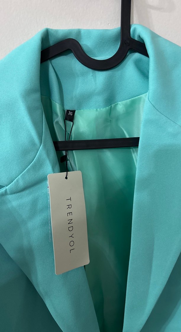 Turkuaz Düğmeli Kadın Blazer Ceket - Görsel 2