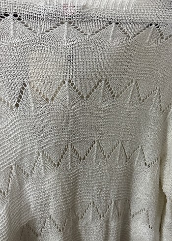 Beyaz Örgü V Yaka Kadın Hırka - Görsel 4