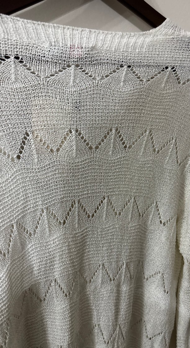 Beyaz Örgü V Yaka Kadın Hırka - Görsel 4