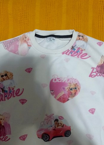 5 Yaş Beden beyaz Renk Beyaz Barbie Baskılı Örme Kız Eşofman Takımı