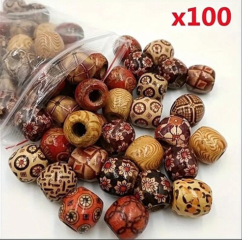 100 Parça Ahşap Boncuk Seti