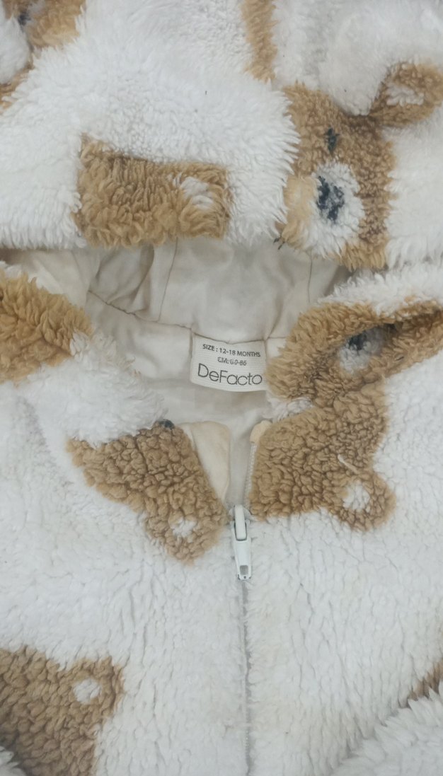 Kız Çocuk Kapüşonlu Ayıcık Desenli Mont - Görsel 3