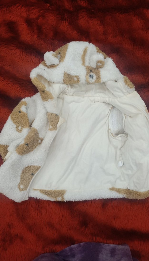 Kız Çocuk Kapüşonlu Ayıcık Desenli Mont - Görsel 4