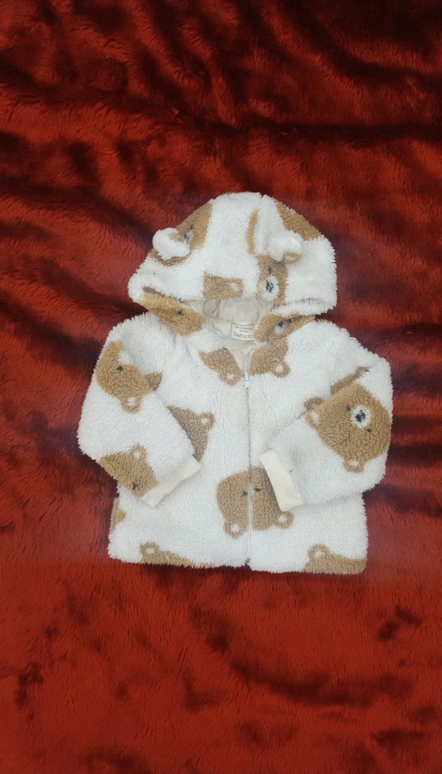 Kız Çocuk Kapüşonlu Ayıcık Desenli Mont - Görsel 2