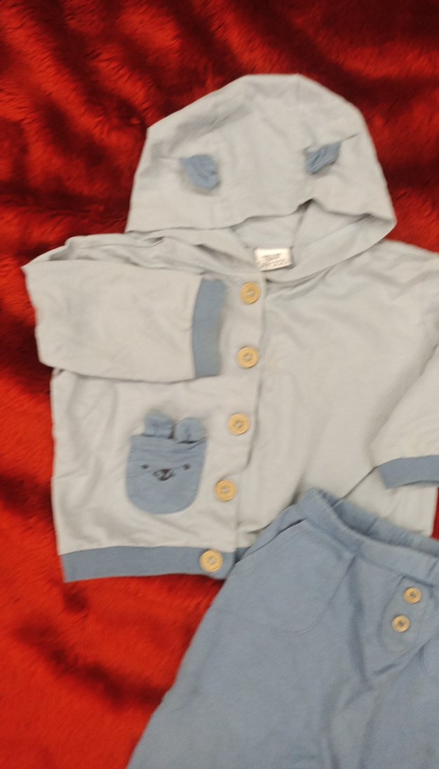 Mavi Kapüşonlu Erkek Bebek Takımı - Görsel 3