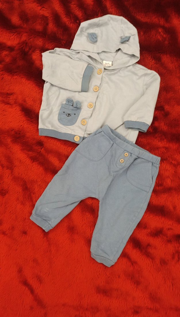 Mavi Kapüşonlu Erkek Bebek Takımı - Görsel 2