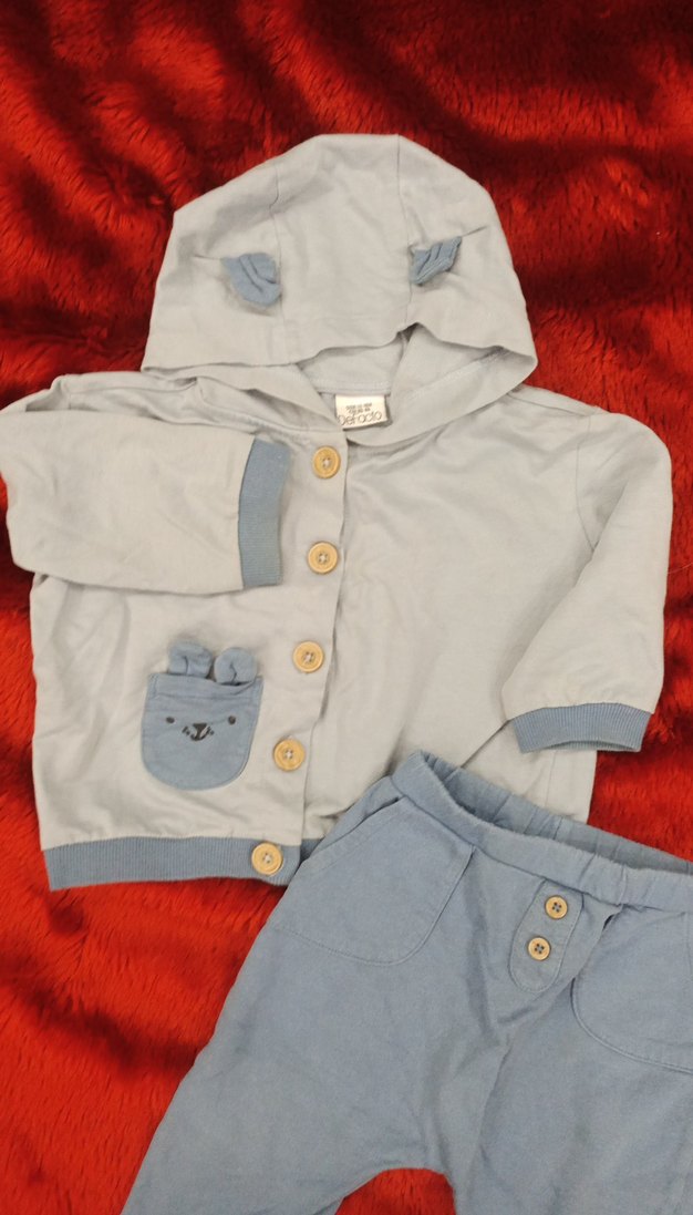 Mavi Kapüşonlu Erkek Bebek Takımı - Görsel 4