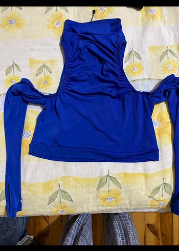 Uzun Kollu Drapeli Mini Straplez Bluz