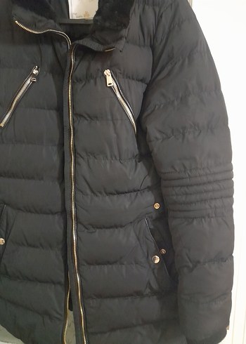 POINTBACK Siyah Kürklü Kadın Kışlık Mont - Görsel 4