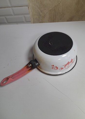 Emaye pastel Pembe Saplı Beyaz Sos Tenceresi - Görsel 3