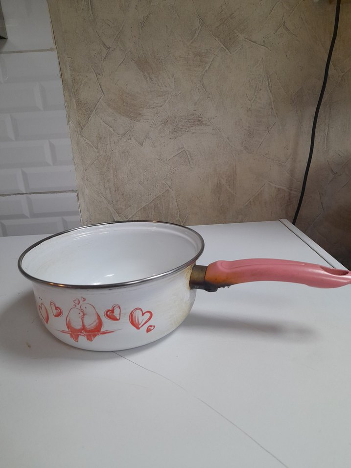 Emaye pastel Pembe Saplı Beyaz Sos Tenceresi - Görsel 2