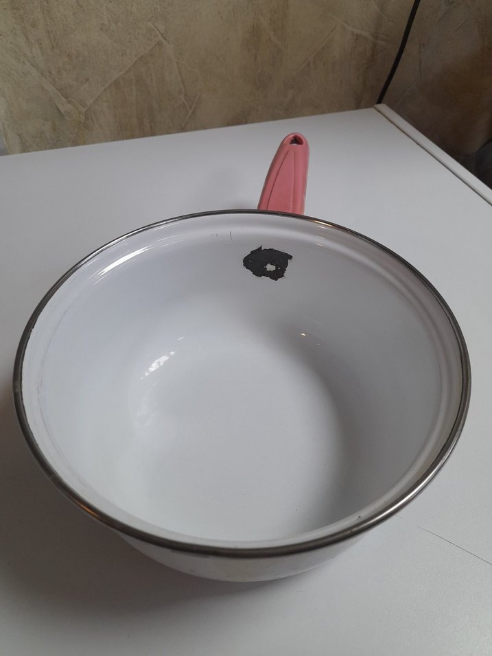 Emaye pastel Pembe Saplı Beyaz Sos Tenceresi - Görsel 4