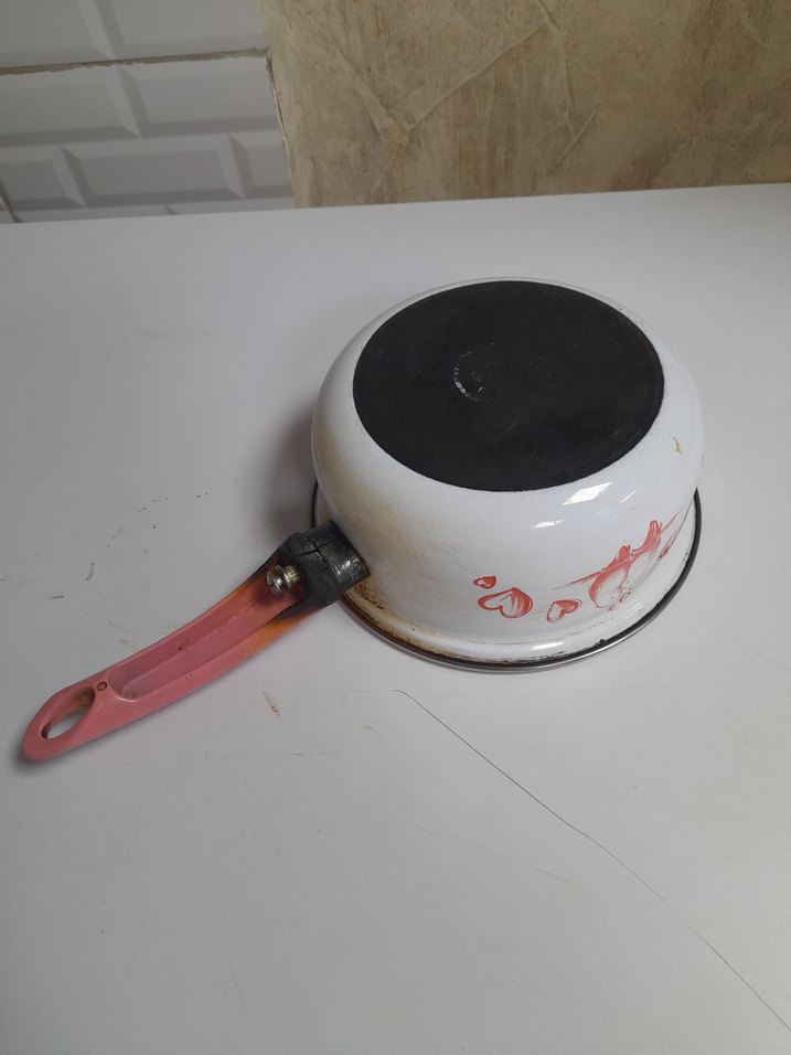 Emaye pastel Pembe Saplı Beyaz Sos Tenceresi - Görsel 3