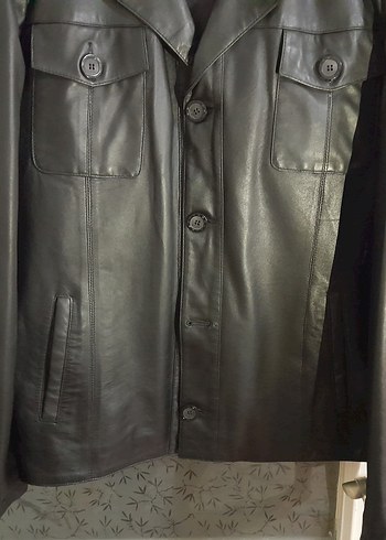 Yüzde yüz hakiki deri düğmeli Siyah Deri Erkek Ceket - Görsel 5