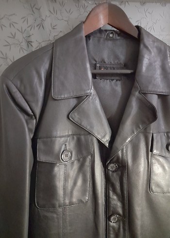 Yüzde yüz hakiki deri düğmeli Siyah Deri Erkek Ceket - Görsel 6