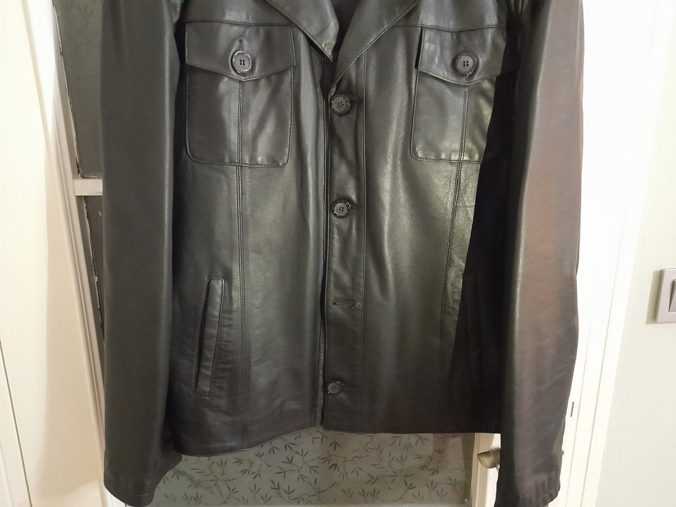 Yüzde yüz hakiki deri düğmeli Siyah Deri Erkek Ceket - Görsel 5