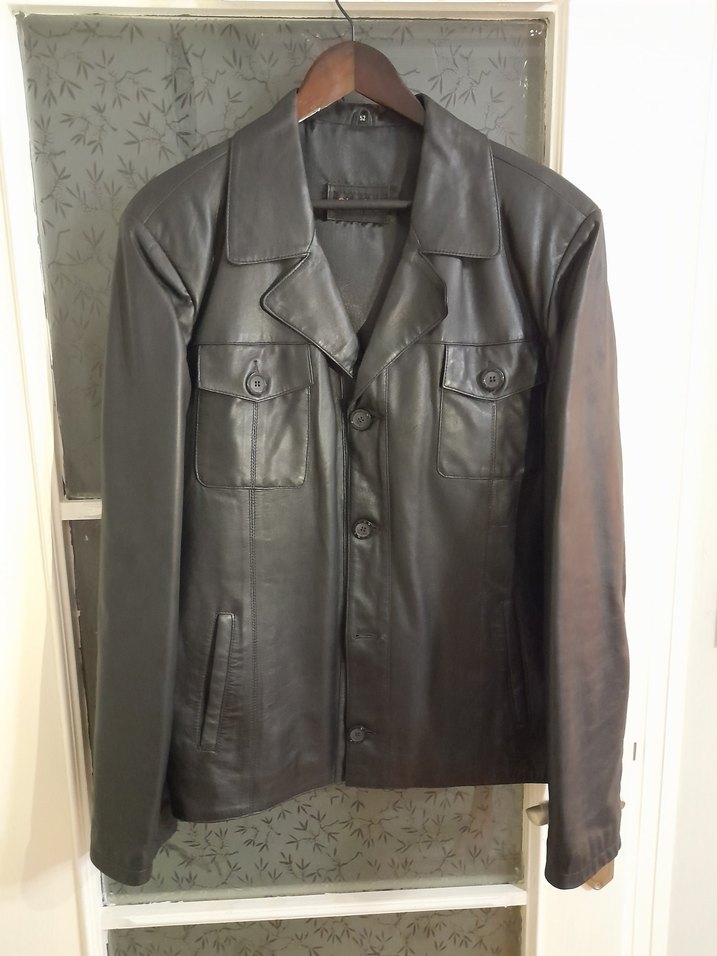 Yüzde yüz hakiki deri düğmeli Siyah Deri Erkek Ceket - Görsel 2