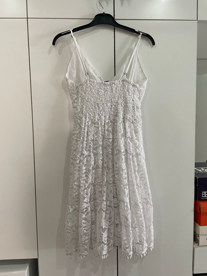 Dantel İşlemeli Beyaz Midi Bohem Elbise - Görsel 2