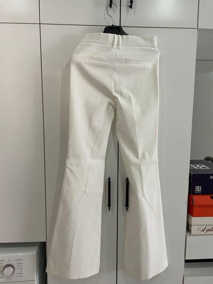 Beyaz Midi Kadın Kumaş Pantolon - Görsel 3