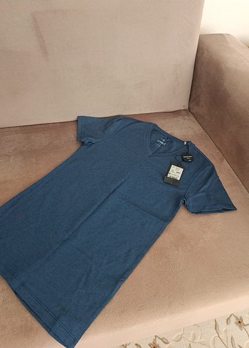 Erkek Lacivert Denim Kısa Kollu Tişört