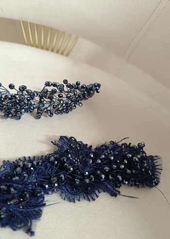 Boncuk Detaylı Koyu Mavi Saç Aksesuarı - Görsel 3