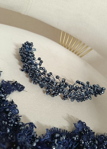 Boncuk Detaylı Koyu Mavi Saç Aksesuarı - Görsel 2