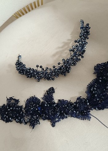 Boncuk Detaylı Koyu Mavi Saç Aksesuarı - Görsel 4