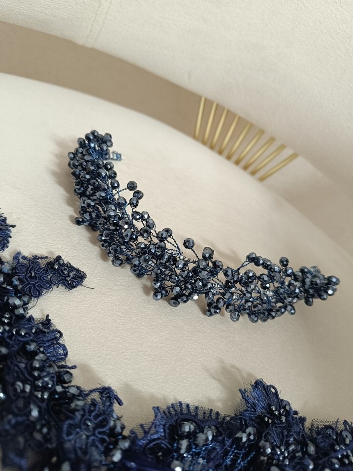 Boncuk Detaylı Koyu Mavi Saç Aksesuarı - Görsel 2