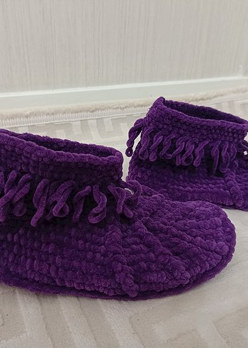 Mor Bohem Örgü Kız Ev Terliği - Görsel 4