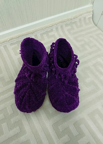 Mor Bohem Örgü Kız Ev Terliği - Görsel 2