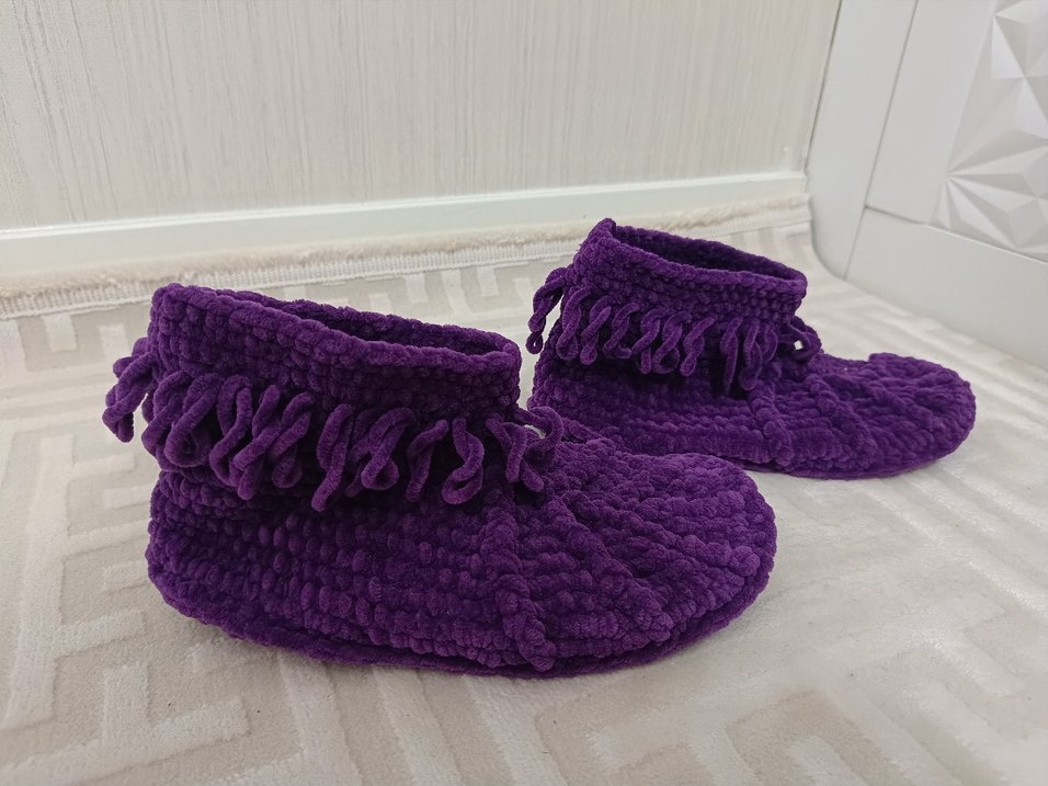 Mor Bohem Örgü Kız Ev Terliği - Görsel 4