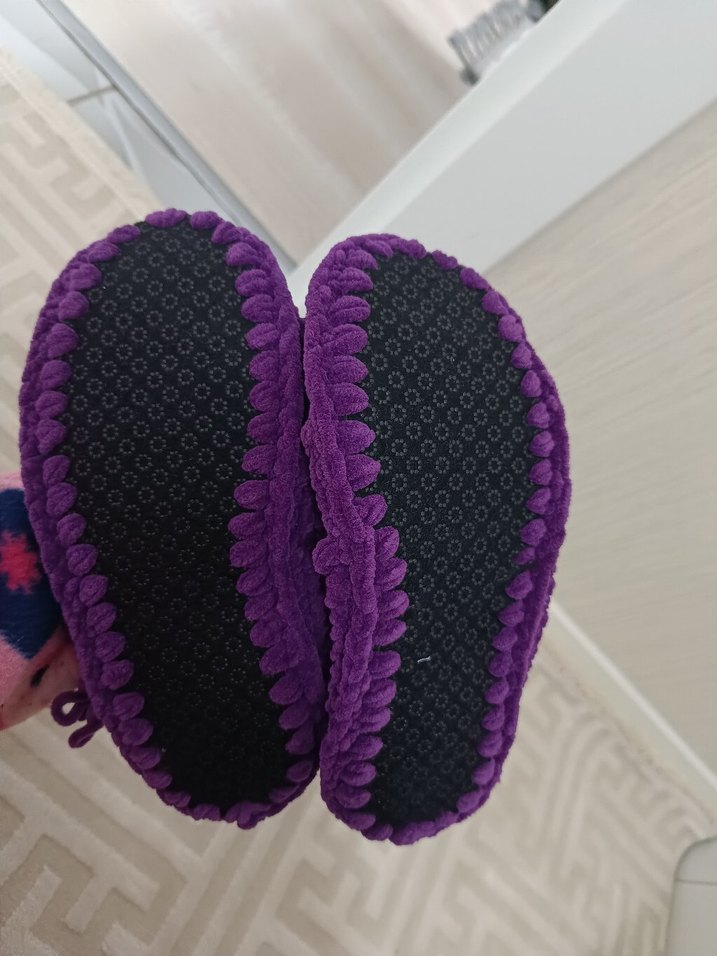 Mor Bohem Örgü Kız Ev Terliği - Görsel 3