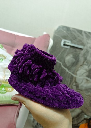 Kız Çocuk Mor Örgü Sıcak Ev Terliği - Görsel 3