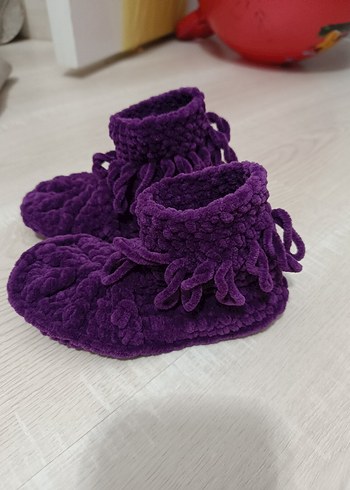 Kız Çocuk Mor Örgü Sıcak Ev Terliği - Görsel 2