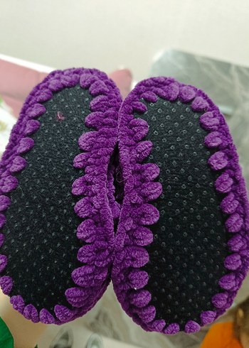 Kız Çocuk Mor Örgü Sıcak Ev Terliği - Görsel 4