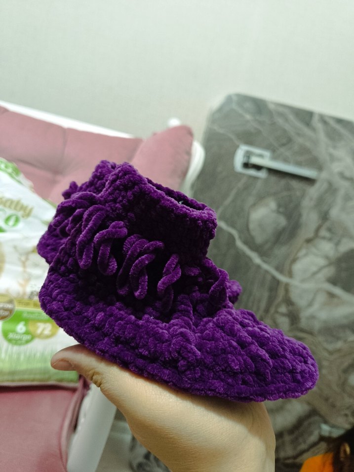 Kız Çocuk Mor Örgü Sıcak Ev Terliği - Görsel 3