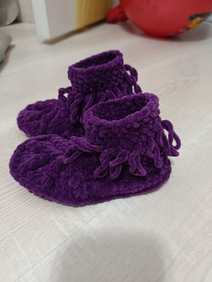 Kız Çocuk Mor Örgü Sıcak Ev Terliği - Görsel 2